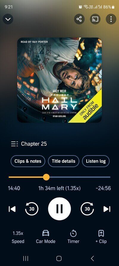 Screenshot showing Audible's Speed Control Feature on App