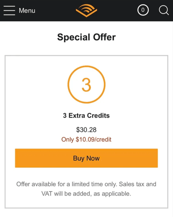 Audible 3 Credits Offer