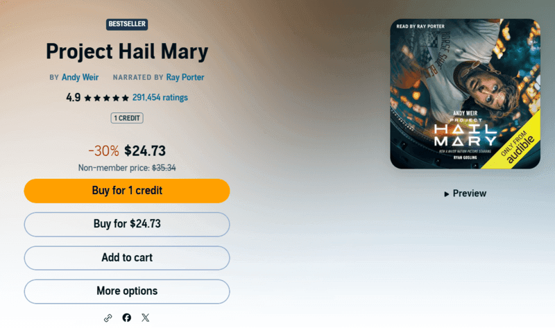 Screenshot Showing Audible Credit vs Purchase price