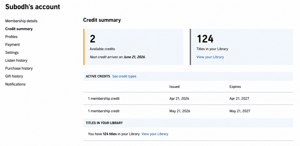 Screenshot Showing Credit Details Including Expiry
