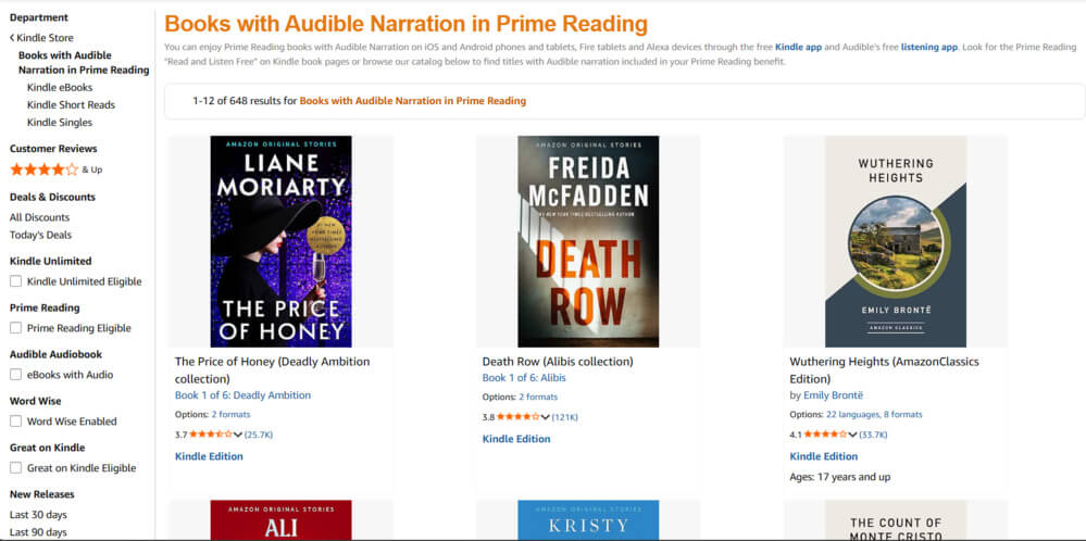 Prime Reading Audiobooks Page on Amazon