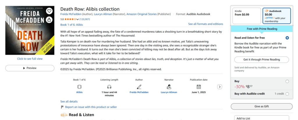 Read and Listen for Free option in Prime Reading